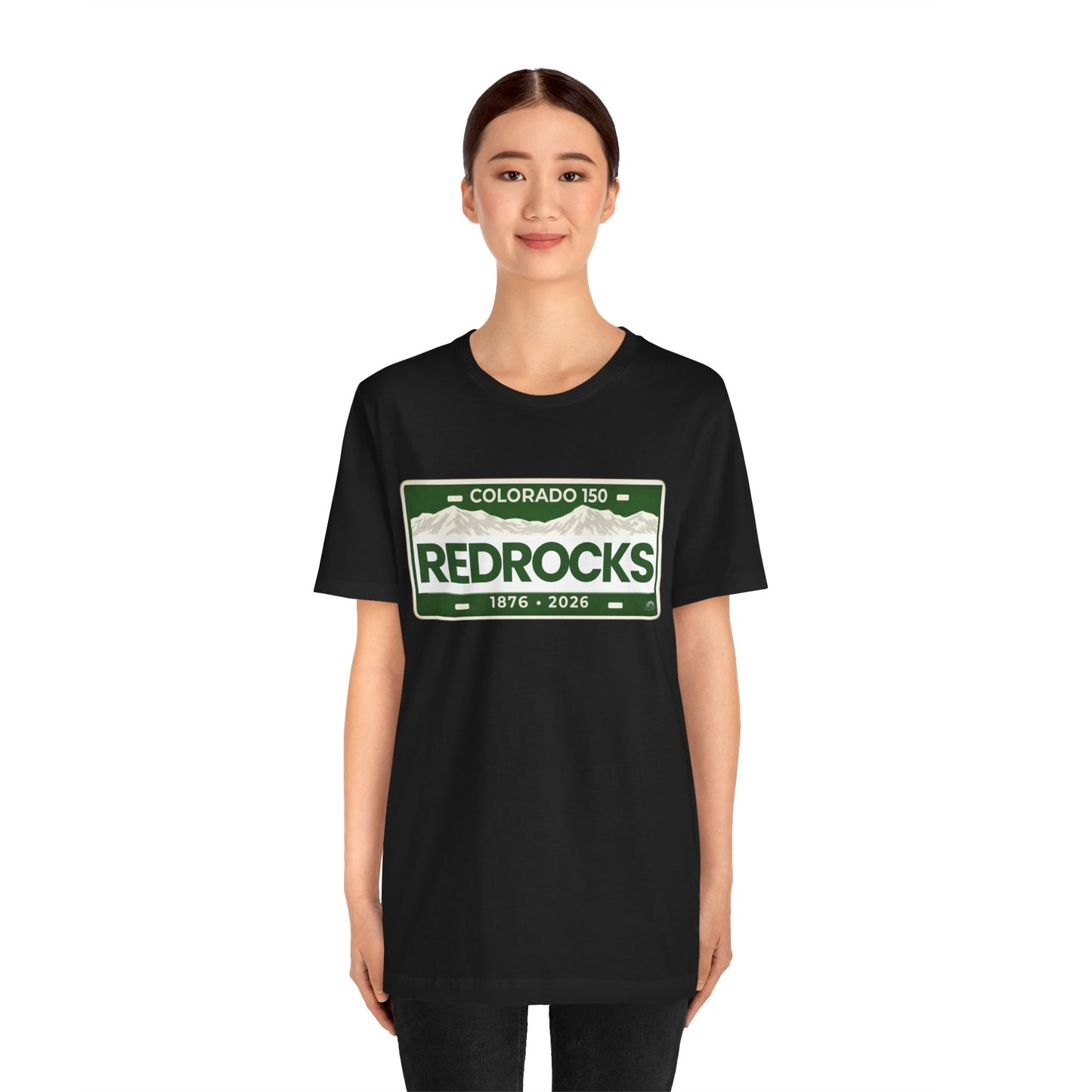 Colorado 150 Red Rocks License Plate T-Shirt – 1876–2026