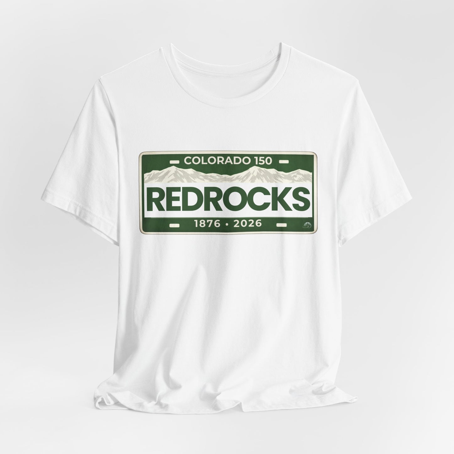 Colorado 150 Red Rocks License Plate T-Shirt – 1876–2026